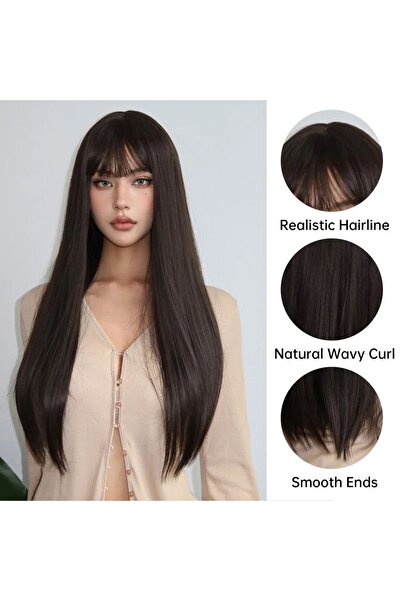 Peruk Avm Luxury Düz Kahve Uzun Perçemli Vip Model