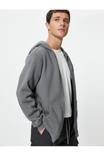 Koton Basic Zipper Sweat Hooded with Pocket Detail
