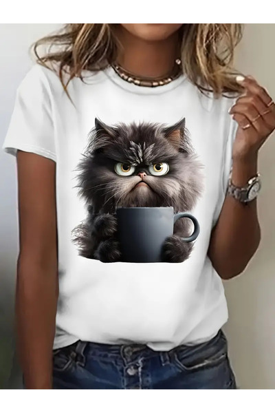 GALASHOP Bardaklı Kedi T-shirt