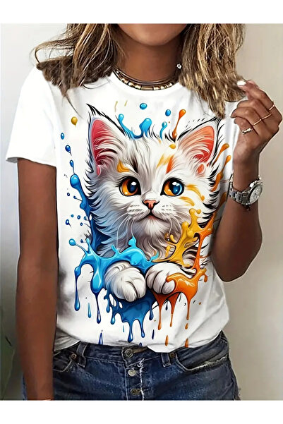GALASHOP Kedi Baskılı T-Shirt Model 4404
