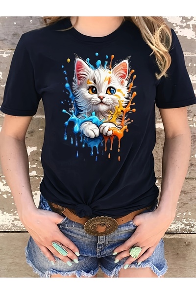 GALASHOP Sevimli Kedi Baskılı T-Shirt MODEL433