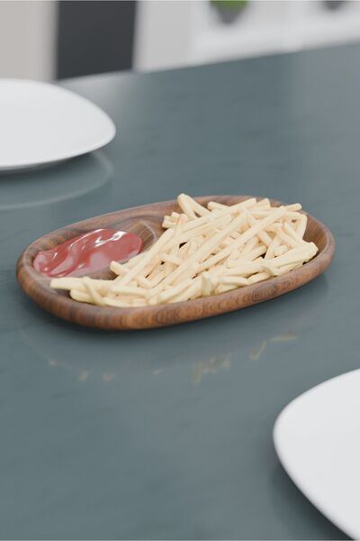 woodflex Ceviz 2 Bölmeli Ahşap Sunum Tabağı // Cips / Patates / Kahvaltı / Çe...