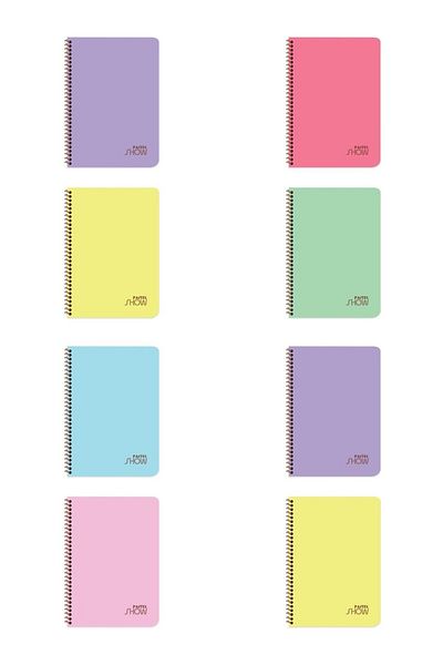 KESKİN COLOR Pastel Show - A4 72 Sheets, 4 Plaids and 4 Lines Spiral Notebook with Plastic Cover (pack of 8)