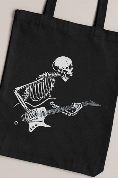 Darkhane Unisex Black Electric Guitar Playing Skeleton - Canvas and Gabardine Bag