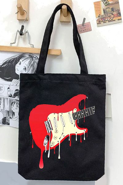 Darkhane Melting Gabardine Black Unisex Canvas Bag - Electric Guitar Design
