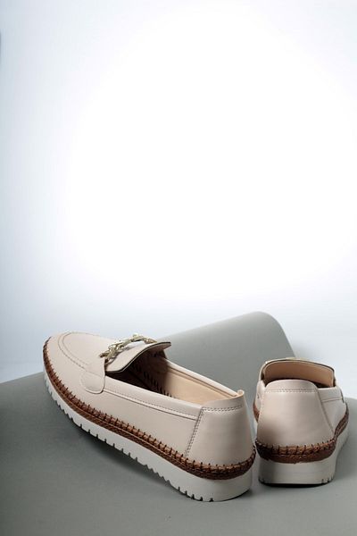 ayakkabiyolla Gold Belt Detailed - Hand Stitched Full Orthopedic Cream Shoes