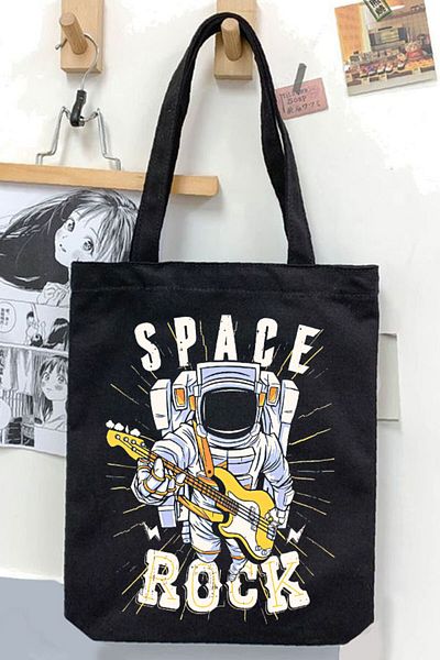 Darkhane Unisex Black Astronaut Canvas Bag - Gabardine Design, Electric Guitar Playing