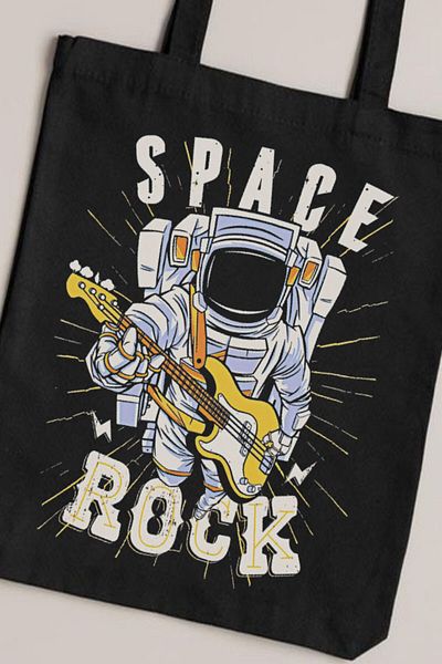 Darkhane Unisex Black Astronaut Canvas Bag - Gabardine Design, Electric Guitar Playing