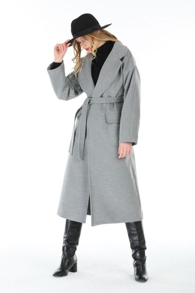 Pitti Men's Collar Gray Long Women's Coat - 70601