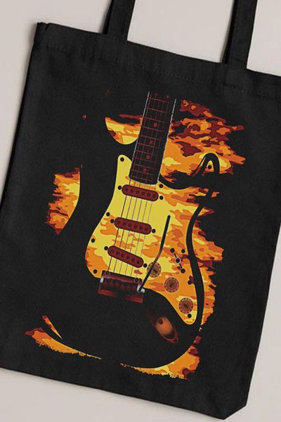 Darkhane Black Unisex Gabardine Canvas Bag - Design Electric Guitar