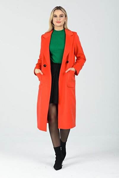 Pitti Women's Orange Stamped Buttoned Coat 70581