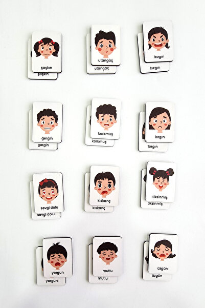 metafortoys 24 Parça Ahşap Duygular Eşleştirme Kartları Zeka Oyun Kartları