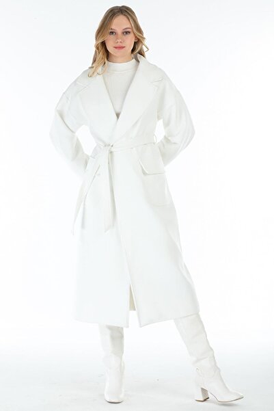 Pitti Kadın Beyaz Erkek Yaka Uzun Kaban 70601