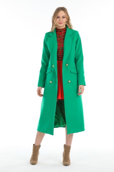 Pitti Women's Grass Green Gold Buttoned Coat 70553