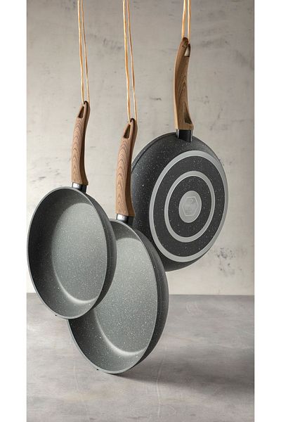 Leydi Natura Marble 3-piece Coverless Granite Pan Set - 26cm, 28cm, 30cm