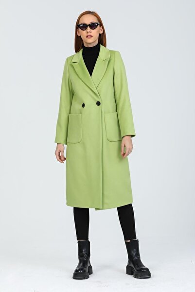 Pitti Women's Pistachio Green Stamped Buttoned Coat 70581