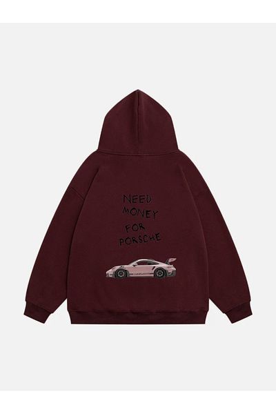 Mad&Calf Φούτερ Porsche Printed Unisex Oversize με κουκούλα Fleece