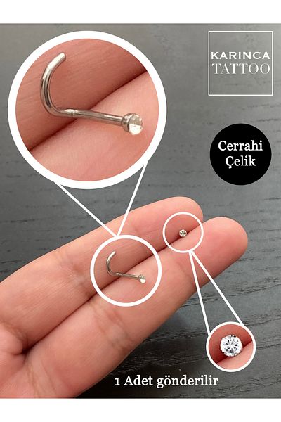 Karınca Piercing Steel Nostril Nose Piercing - Surgical Ant Tattoo