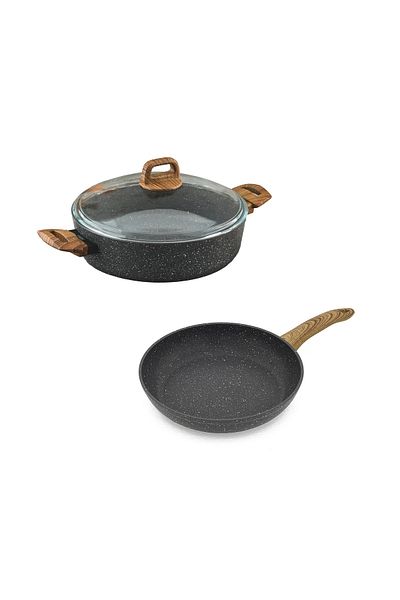 Leydi Natura Marble 26cm Double Granite Pot and Pan Set
