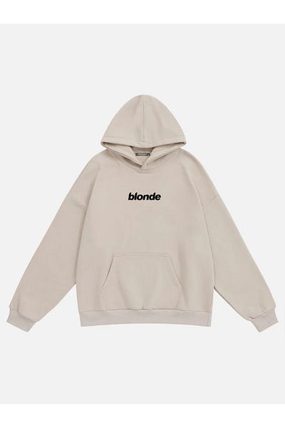 Mad&Calf Unisex Fleece Oversize Φούτερ - Ξανθό εμπριμέ, με κουκούλα