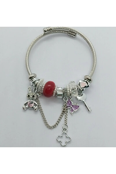 Ödül Moda الصلب الفضة أرنب مفتاح الفراشة سحر سوار