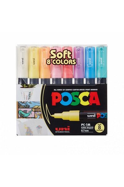 Uni Posca 0.7 Water Based Poster Marker Soft Color 8 Pack