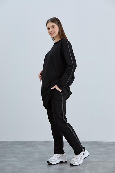 LİYACA Σετ φόρμας εγκυμοσύνης Oversized - Ρυθμιζόμενη πλαϊνή λωρίδα μέσης