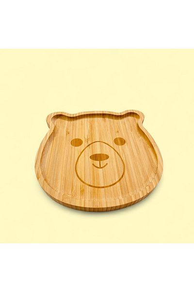 ELZEY HOME 19X19 cm Natural Bamboo Teddy Bear Food Plate