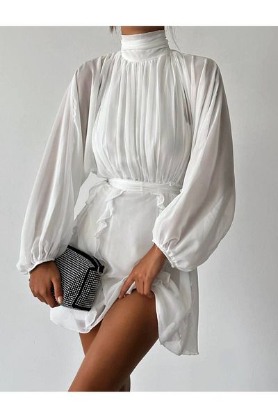 Afiş Butik Φόρεμα σιφόν με βολάν με λευκό γιακά