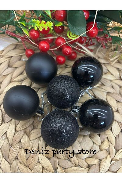 Deniz Party Store 4 εκ. 6 τεμάχια Μαύρο Χριστουγεννιάτικο Δέντρο Στολίδι Cici Ball