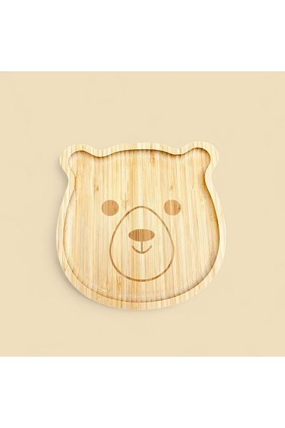 ELZEY HOME 19X19 cm Natural Bamboo Teddy Bear Food Plate