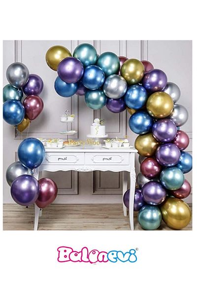 BalonEvi 3 Meters Balloon House Mixed Color Chrome Chain Balloon Set