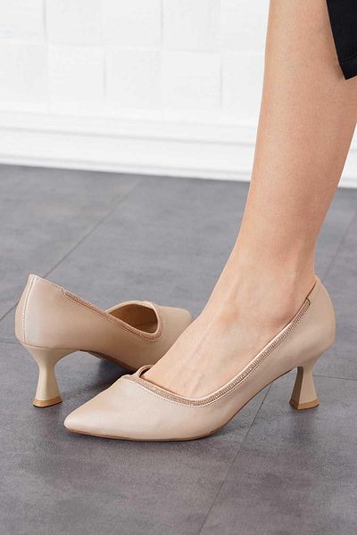 Ventes 7 Cm Stone Detailed Satin Stiletto Women's Shoes