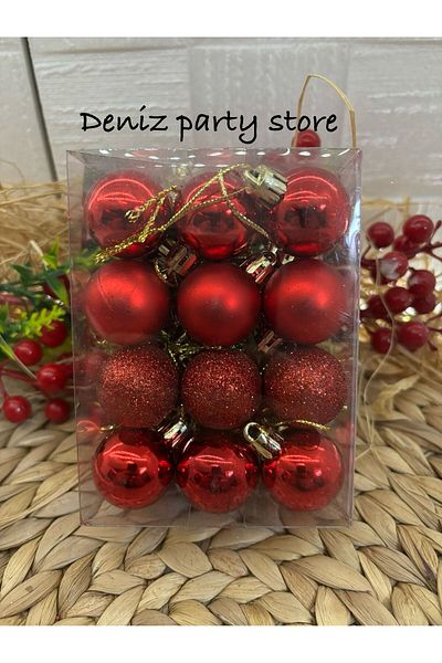Deniz Party Store 3 Cm Wide 24 Pieces Red Christmas Tree Ornament Cici Ball