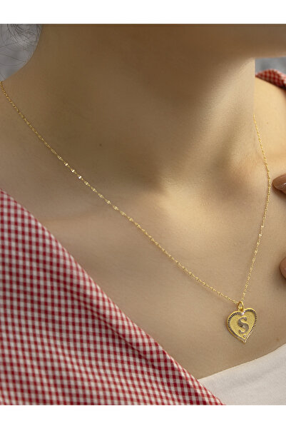 ZEYNEPLİ GOLD 14 Ayar Altın Kalpli Ş Harfli Kolye
