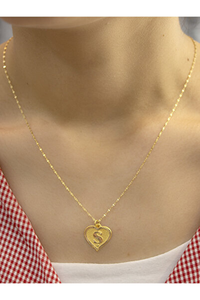 ZEYNEPLİ GOLD 14 Ayar Altın Kalpli Ş Harfli Kolye