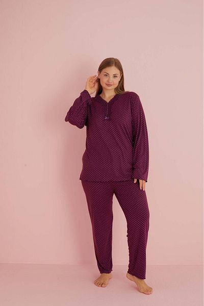 wear treasure Σετ πιτζάμες με κουμπιά με στάμπα μπαμπού - μακρυμάνικο