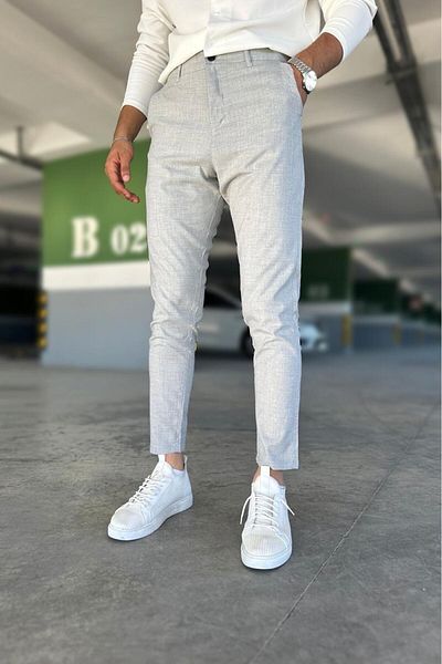 Oksit Hel 779 - Βαμβακερό παντελόνι Slim Fit από σχολικό ύφασμα