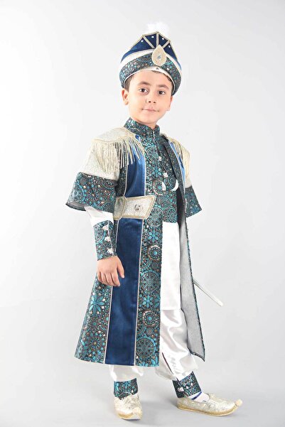 Osmanlı Sünnet Kıyafetleri Şanlı Saks Mavi Şehzade  Takımı