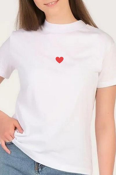 PHIL HILL White Heart Patterned Stand Collar Women's T-shirt