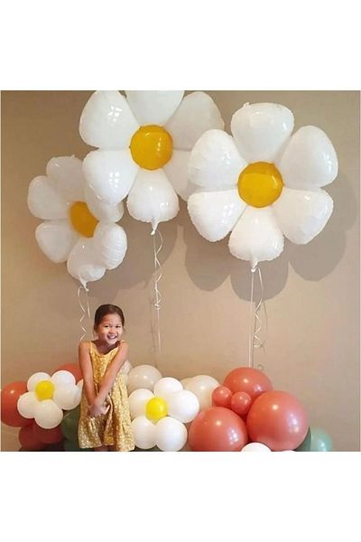 asöy Daisy Balloon Medium Size White Yellow Foil Balloon 70 Cm