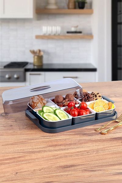 Porsima Dc-550 Double Colored 6 Compartment Breakfast Set Gray