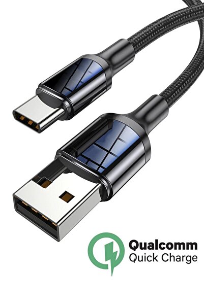 MEZİGARC Samsung Oppo Honor Uyumlu Siyah Örgü Type-c Hızlı Şarj Aleti Cihazı Kablosu Şarz Kablo