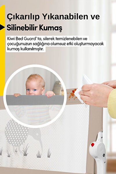 Kiwi Çocuk Yatak Koruyucu Bariyeri ve Yatak Korkuluğu, Ekstra Dolgulu Kumaş Bed Guard
