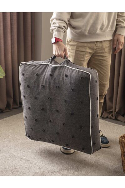 EVOTTO HOME COLLECTİON Çok Amaçlı Puantiyeli Keten Yer Bahçe Minderi Fermuarl...