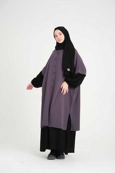 VALENS BOUTİQUE Mercerized Poncho με κουμπωτό κλείσιμο χιτζάμπ Poncho χωρίς κουκούλα