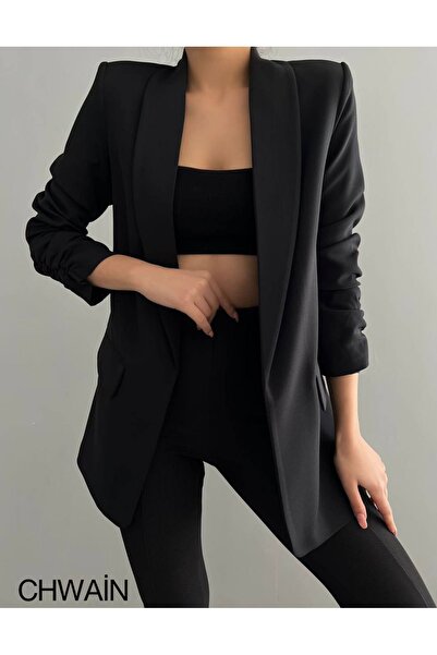 Genel Markalar Kolları Büzgülü Kadın Blazer Ceket