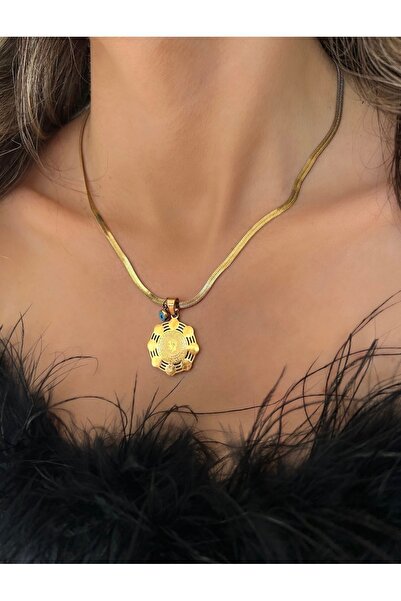 İNN JEWELLERY قلادة فولاذية غير مشوهة ومضادة للحساسية مع شكل ربع (ضمان المستو...
