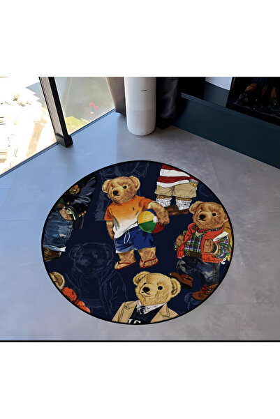 Rugs Modern Halı Çok Renkli Teddy Bear Desenli Yuvarlak Dokuma Taban Modern D...