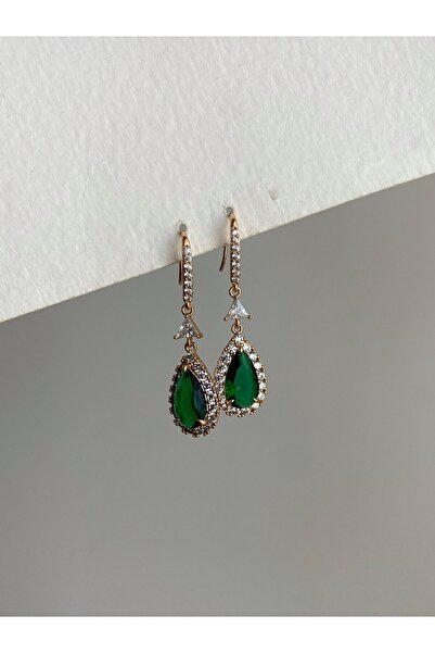 Owentis Çelik Yeşil Damla Taşlı Sallantılı Highness Küpe -kararma yapmaz-